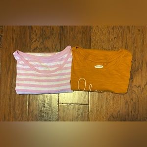 Set of Two Old Navy Tee Shirts in Mustard and Lavender/White Stripe